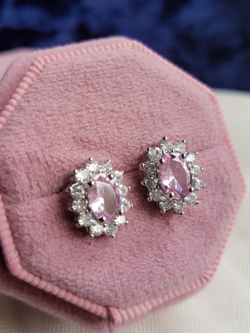 Swarovski Elements 925 Sterling Silver Pink Sapphire Diana Stud Earrings NEW